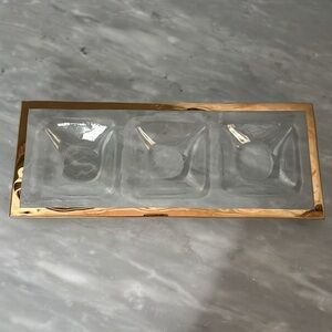 Annieglas 24K gold Roman Antique 14”X6” three section tray. 31/32 USA .